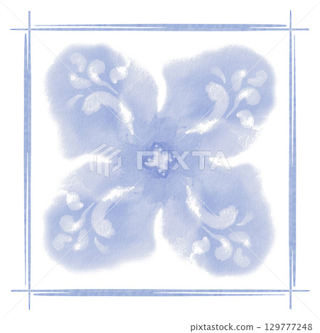 Watercolor blue floral pattern in Mediterranean style,seams of ceramic tile in blue color,imitation ceramic tile.Loose abstract botanical motif.For textiles,ceramics.Hand drawn illustration on white Watercolor blue floral pattern in Mediterranean style,seams of ceramic tile in blue color,imitation ceramic tile.Loose abstract botanical motif.For textiles,ceramics.Hand drawn illustration on white 129777248