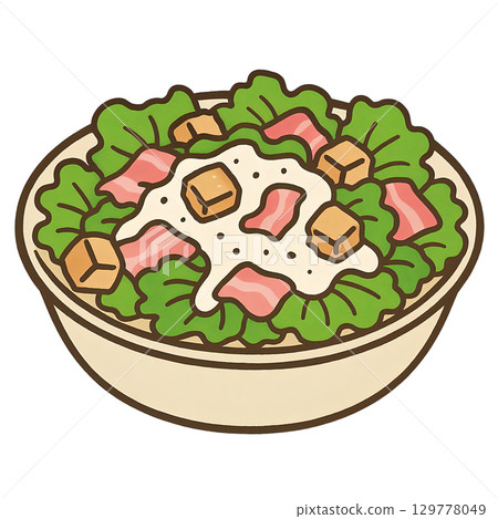 凱薩沙拉配上大量蔬菜的剪貼畫插圖 129778049