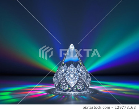 Crystal Prism Radiating Rainbow Light Spectrum, Dramatic Studio Shot 129778168
