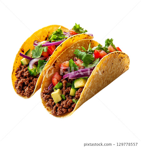 Delicious Ground Beef Tacos Mexican Food Recipe Inspiration On Transparent Background 129778557