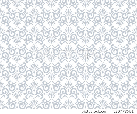 Floral pattern. Seamless vector background. Vintage wallpaper in the Baroque style. White and gray ornament for fabric, wallpaper, packaging. Ornate Damask flower illustration 129778591