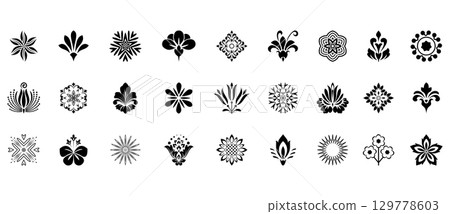 Flower icons set. Isolated elements for design. Vector graphics. 129778603