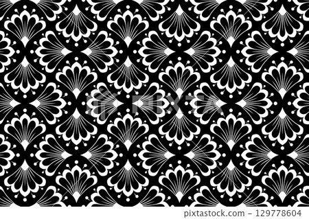 Flower geometric pattern. Seamless vector background. White and black ornament. 129778604