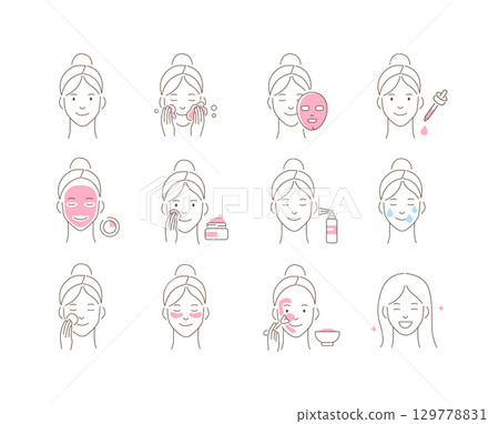 Skin care procedures. Line style illustration 129778831