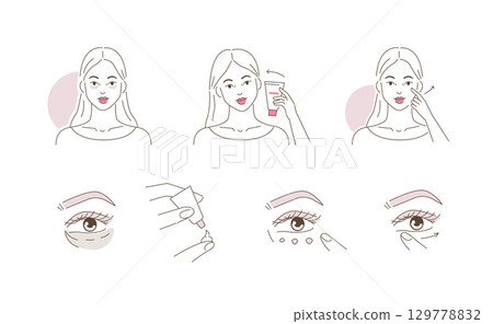 Beauty Girl Taking Care of her Under Eye Skin and Applying Eye Cream. Woman Making Treatment against Dark Circles. Beauty Skincare Routine 129778832