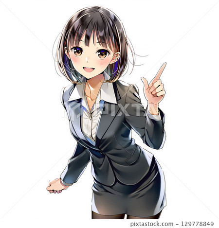 一位身穿黑色西裝的女商人指著(漫畫/動漫風格) 一位身穿黑色西裝的女商人指著(漫畫/動漫風格) 129778849