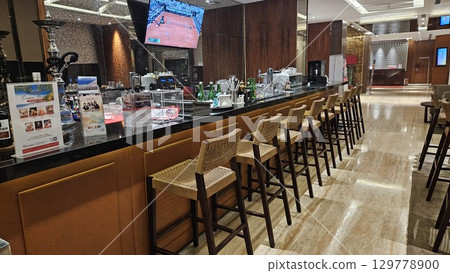 this is food and drink display at cafe  129778900