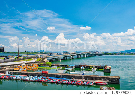 View of Omi Bridge from Zeze Port, Otsu City, Shiga Prefecture View of Omi Bridge from Zeze Port, Otsu City, Shiga Prefecture 129779025
