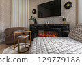 Stylish Living Area with Fireplace and TV 129779188