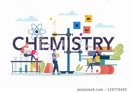 Chemistry scene with chemistry elements. 129779485