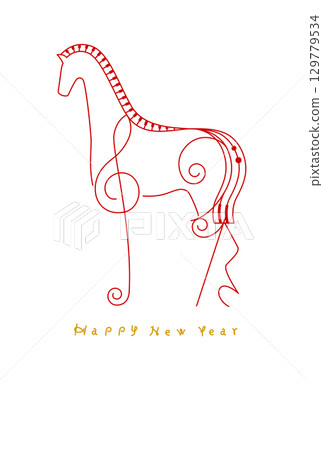 新年素材：簡約時尚的音符馬形新年賀卡素材（馬年、高音譜號） 129779534