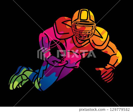 American Football Player Action Cartoon Sport Graphic Vector 129779582