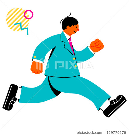 充滿活力的男學生奔跑的流行彩色插圖 充滿活力的男學生奔跑的流行彩色插圖 129779676