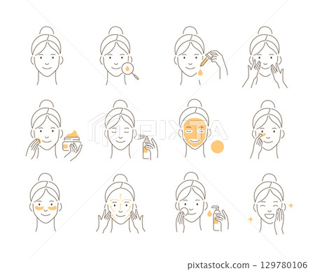 Girl use different skin moisturizers 129780106