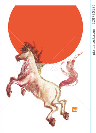 Year of the Horse watercolor hand-drawn New Year's card template featuring a dynamic horse (no text) Year of the Horse watercolor hand-drawn New Year's card template featuring a dynamic horse (no text) 129780185