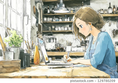 Miyu 系列:一位年輕女子在咖啡館用筆記型電腦創作生成式人工智慧藝術 Miyu 系列:一位年輕女子在咖啡館用筆記型電腦創作生成式人工智慧藝術 129780209