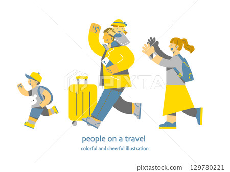 Young family enjoying a trip with children Colorful and fun flat illustration Young family enjoying a trip with children Colorful and fun flat illustration 129780221