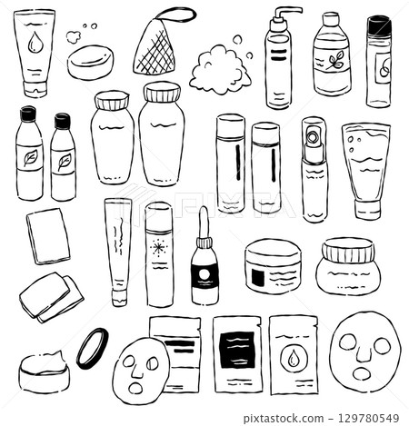 手繪風格保養品插圖集（單色線條畫） 129780549