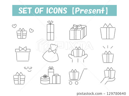 Presents and gifts hand-drawn icon set Presents and gifts hand-drawn icon set 129780640