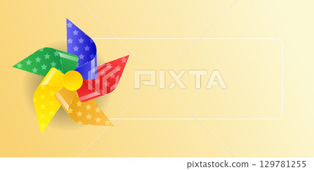 Vector illustration of isolated pinwheel toy spinning in summer breeze rainbow color paper fan design childhood fun symbol windmill game whirligig concept background cute icon set 129781255