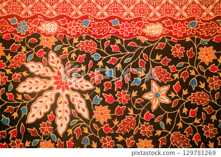 Batik Indonesia elegant floral and leaf motifs. Batik Indonesia elegant floral and leaf motifs. 129781269