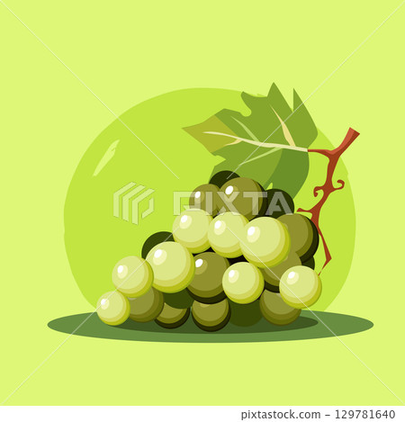 Juicy green grape. Vector fruit illustration in flat style. Summer clipart for diet design Juicy green grape. Vector fruit illustration in flat style. Summer clipart for diet design 129781640