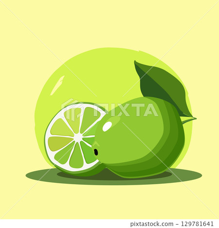 Juicy healthy green lemon. Vector fruit illustration in flat style. Summer clipart for diet design Juicy healthy green lemon. Vector fruit illustration in flat style. Summer clipart for diet design 129781641