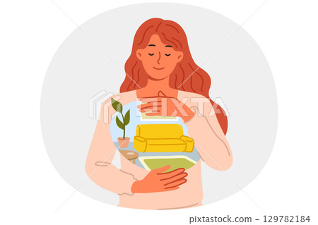 Homesick for woman who feels happiness and melancholy after relocation or during business trip Homesick for woman who feels happiness and melancholy after relocation or during business trip 129782184