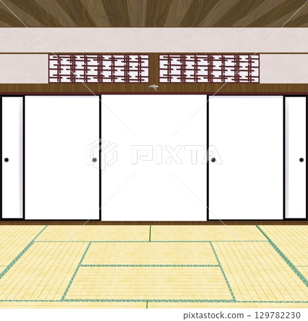 Japanese room with tatami Japanese room with tatami 129782230