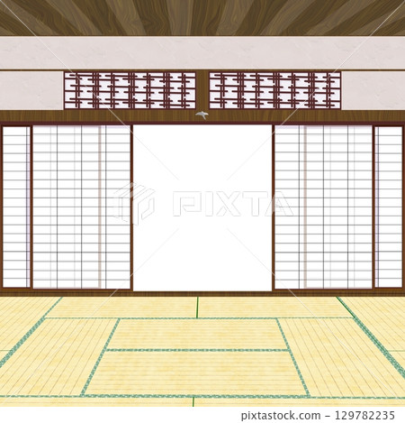 Japanese room with tatami Japanese room with tatami 129782235