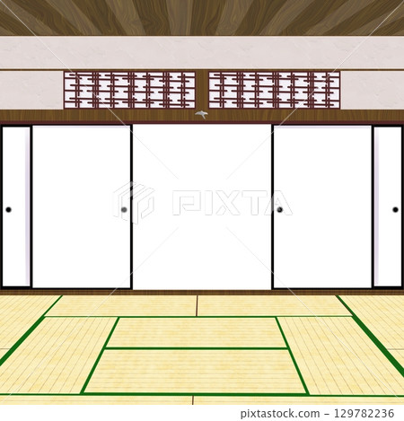 Japanese room with tatami Japanese room with tatami 129782236