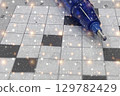 Sparkling Crossword Puzzle. A magical close-up of a crossword grid with a pencil. Perfect for themes of creativity, intelligence, and puzzles. 129782429