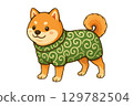 Cute Shiba Inu illustration wearing clothes 129782504