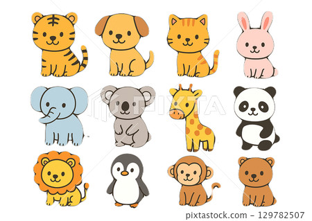 Cute animal illustration set 129782507