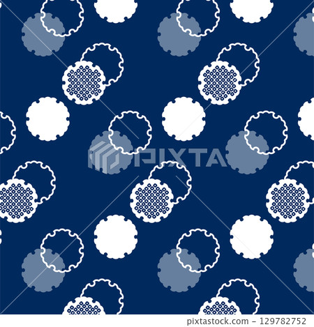 傳統日式圖案素材。帶有雪環和鹿子的無縫日式設計材料。 129782752