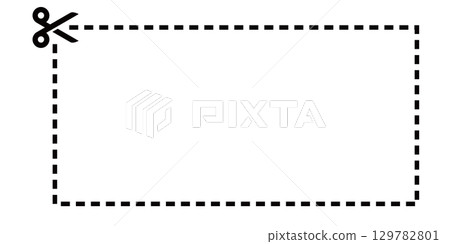 可用於優惠券和票據的相框資料。附有剪刀和切割線的相框材質。 129782801