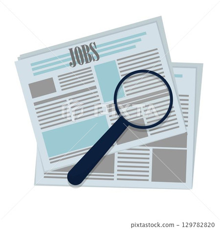 magnifying glass with wording job in newspaper 129782820