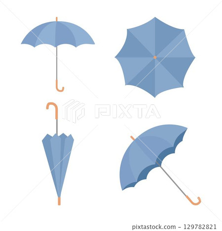 Set, group of umbrellas in different view isolated on white background stock vector illustration.  129782821