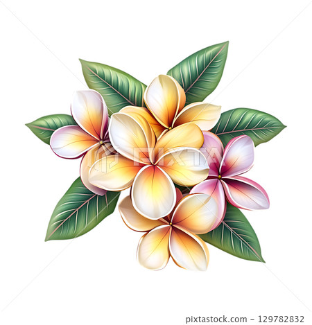 Plumeria Blossom Vibrant Tropical Flowers On Transparent Background 129782832
