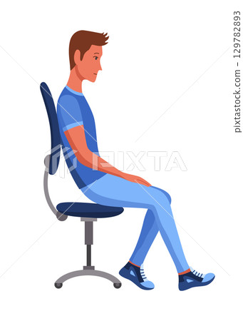 Incorrect back sitting position. Bad sitting posture. Vector illustration in flat style isolated for white background Incorrect back sitting position. Bad sitting posture. Vector illustration in flat style isolated for white background 129782893