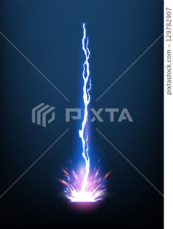Lightning animation with sparks. Electricity thunderbolt danger, light electric powerful thunder. Bright energy effect, Vector illustration Lightning animation with sparks. Electricity thunderbolt danger, light electric powerful thunder. Bright energy effect, Vector illustration 129782907