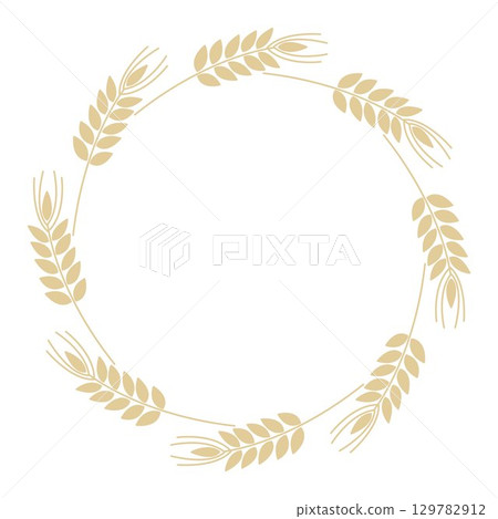 Round wreath of ripe ears of wheat, rye, barley or oats Round wreath of ripe ears of wheat, rye, barley or oats 129782912