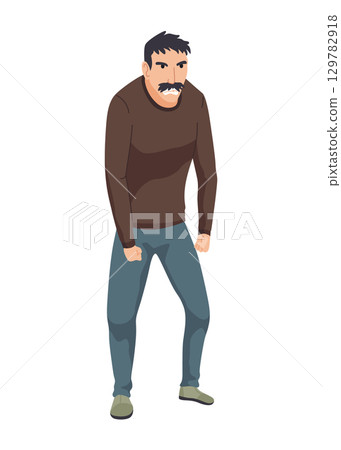 Angry men. Evil, negative and bad facial expression. Human emotion and body language concept. Male screaming with an angry expression. Vector cartoon illustration Angry men. Evil, negative and bad facial expression. Human emotion and body language concept. Male screaming with an angry expression. Vector cartoon illustration 129782918