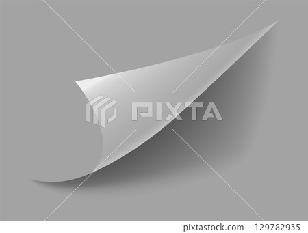 Curled paper corner. Curve page corner, page edge curl and bent paper sheet with realistic shadow. Paper corner fold isolated on white background Curled paper corner. Curve page corner, page edge curl and bent paper sheet with realistic shadow. Paper corner fold isolated on white background 129782935