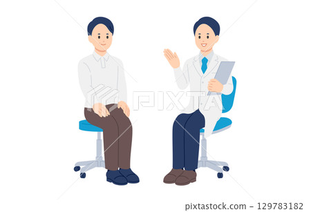 診斷和解釋男醫生和中年男性患者[人物向量插圖素材] 129783182