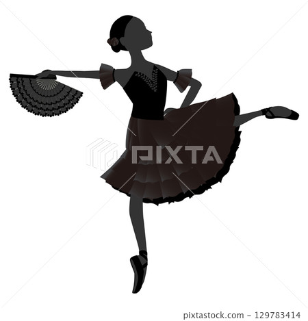 Illustration of a dancer's silhouette_Image of a ballet dancer dancing the ballet "Don Quixote" Illustration of a dancer's silhouette_Image of a ballet dancer dancing the ballet "Don Quixote" 129783414
