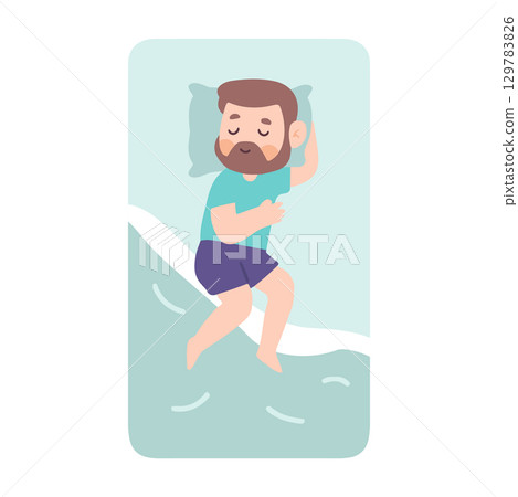 Illustration of Man Sleeping in Bed Illustration of Man Sleeping in Bed 129783826