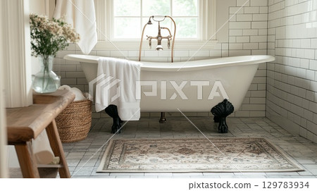 Installing new tile on the bathroom floor for a refreshed aesthetic . 129783934