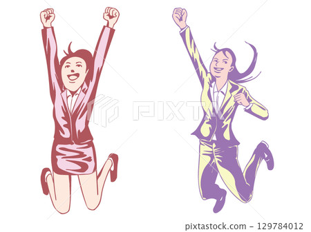 A career woman doing a jumping fist pump 129784012