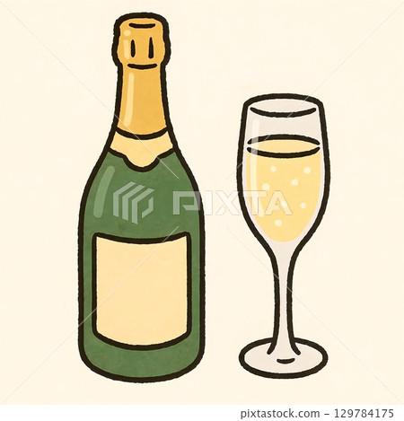 Beautiful champagne bottle and glass illustration material 129784175